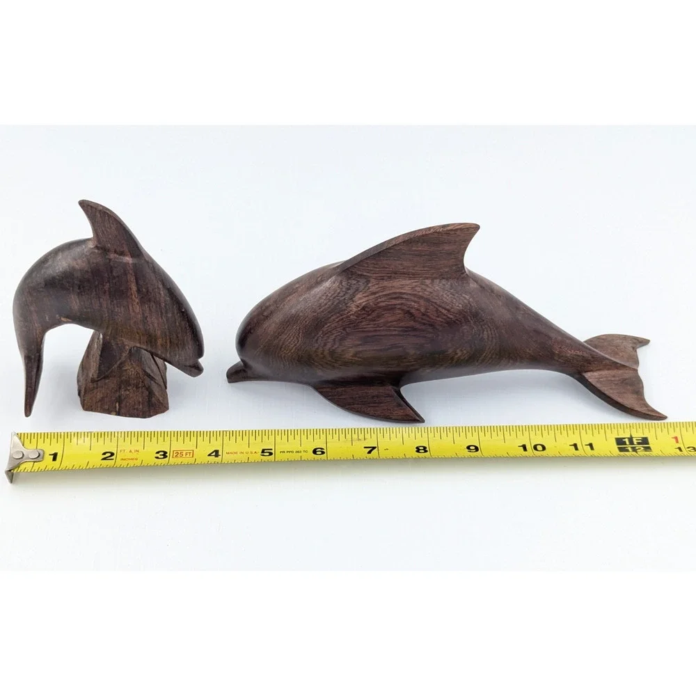 Set 2 Vintage Hand Carved Ironwood Dolphin Sculptures Figures Dolphins 9" and 5" - Picture 11 of 12